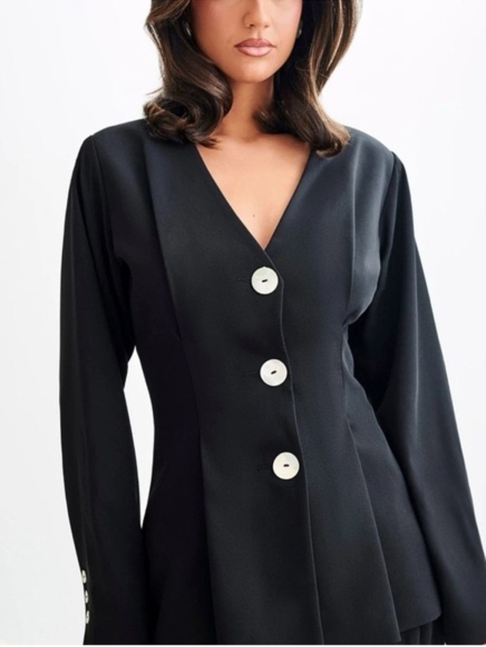 Meshki Kendall balloon sleeve jacket | Black V-Neck Blazer